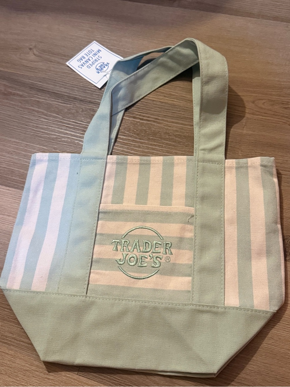 Trader Joe's Mint Stripe Canvas Tote Bag